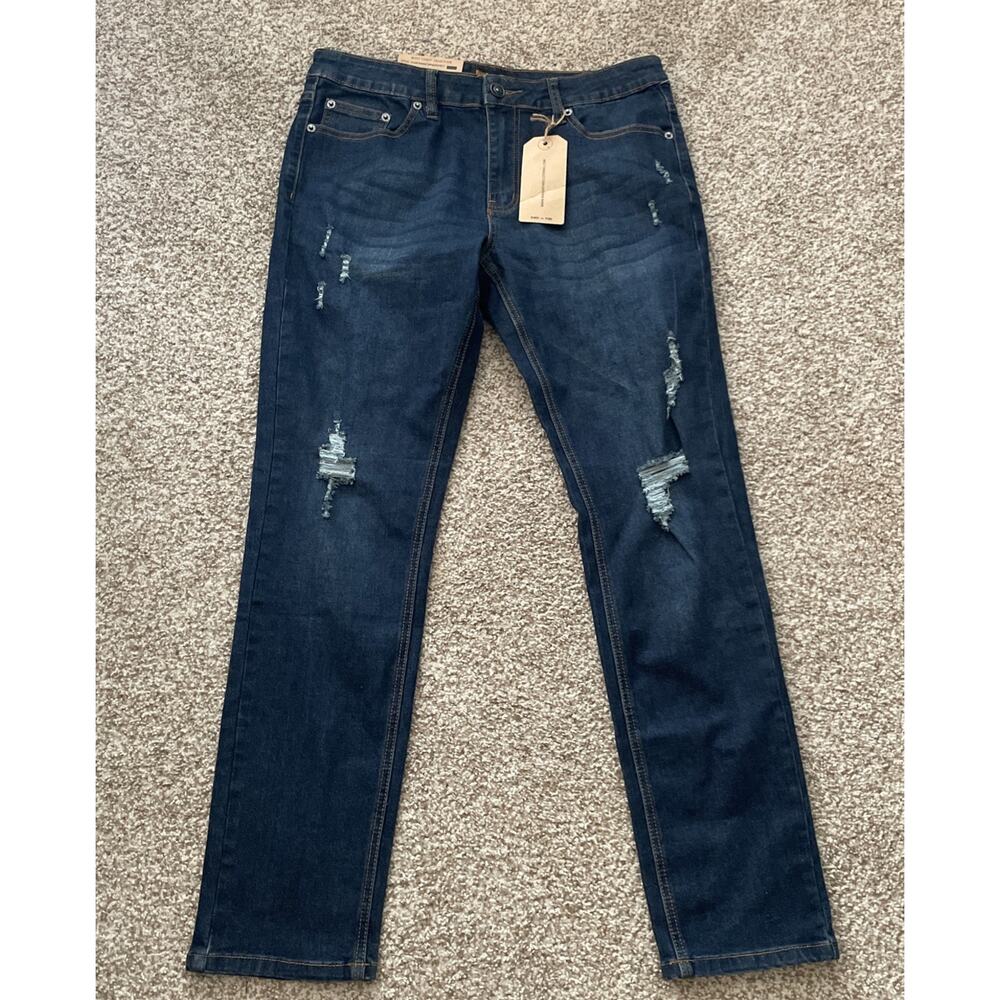 Ring of Fire Claw Skinny Distressed Ripped Stretch Blue Jeans Men’s 33x30